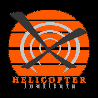 Helicopter Institute logo with orange and black design featuring crossed helicopter silhouettes and concentric circles
